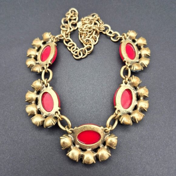 Stella & Dot Mae Gold Tone & Red Collar Statement Necklace 23" Retired - Picture 5 of 6